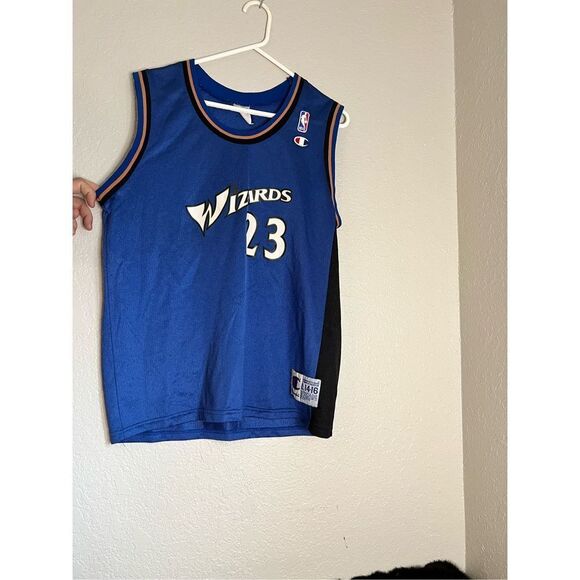 MICHAEL JORDAN WASHINGTON WIZARDS JERSEY #23 CHAMPION NBA BLUE SIZE L 14 16 - Picture 2 of 4